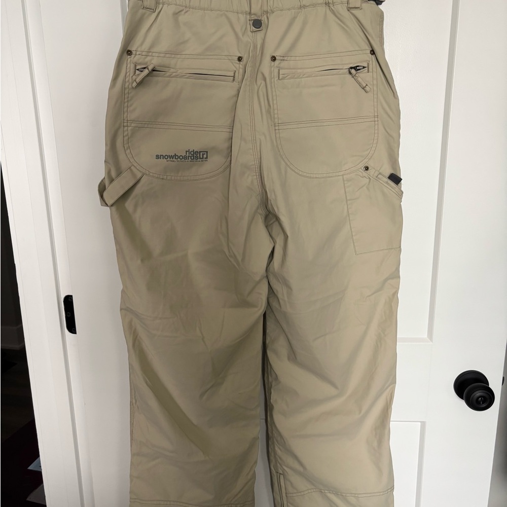 RIDE SNOWBOARD PANTS WATERPROOF KHAKI TAPERED SEAMS ADJUSTABLE WAIST SZ WOMEN M - Picture 2 of 16
